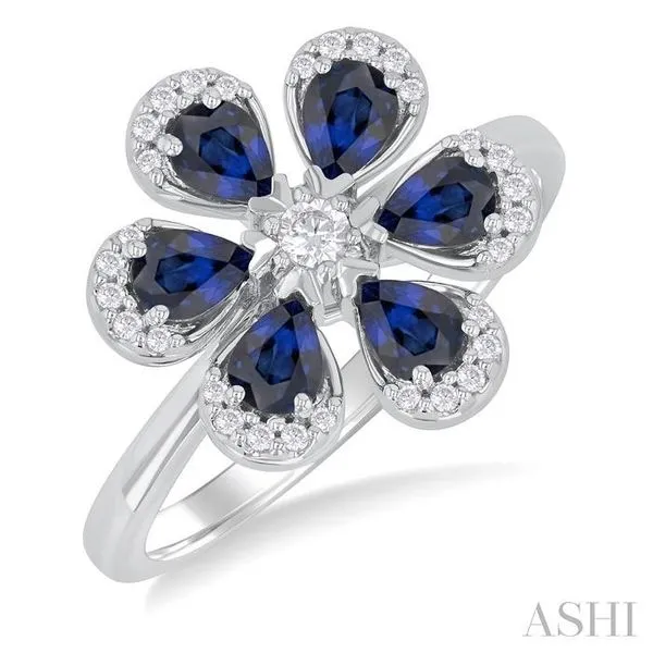 4X3 MM Pear Cut Floral Blossom Sapphire and 1/6 Ctw Round Cut Diamond Precious Fashion Ring in 14K White Gold Hart's Jewelers Grants Pass, OR