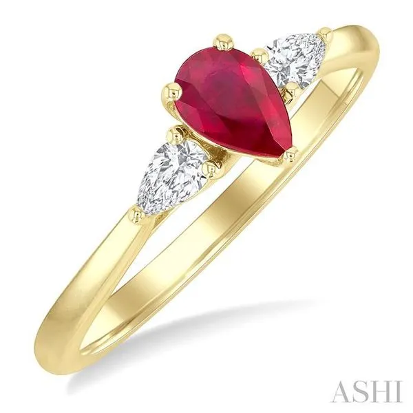 6X4 MM Pear Shape Ruby and 1/5 Ctw Diamond 3-Stone Precious Ring in 14K Yellow Gold Hart's Jewelers Grants Pass, OR