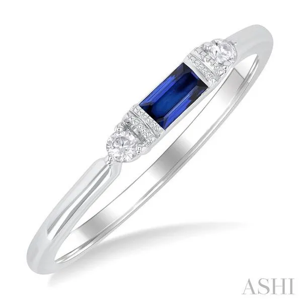 4X2 MM Baguette Cut Sapphire and 1/20 Ctw Round Cut Diamond Precious Fashion Ring in 10K White Gold Hart's Jewelers Grants Pass, OR
