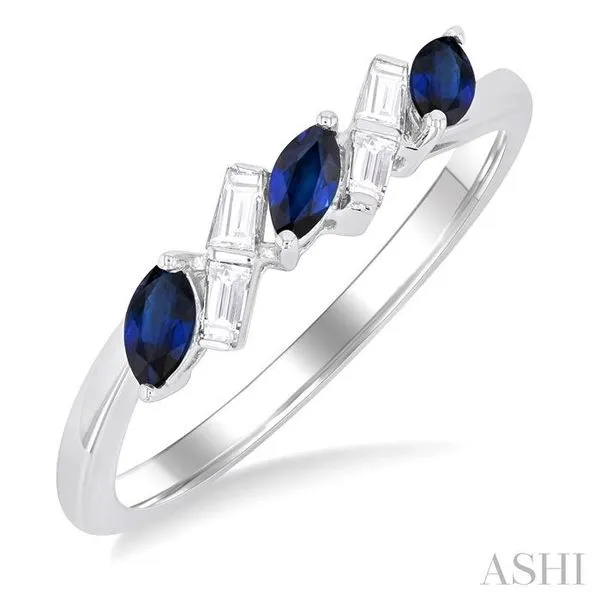 4x2 MM Marquise Cut Sapphire and 1/8 Ctw Baguette Cut Diamond Precious Fashion Ring in 14K White Gold Hart's Jewelers Grants Pass, OR