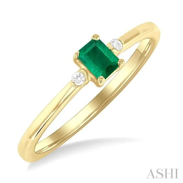 4x3 MM Octagon Shape Emerald and 1/50 Ctw Petite Round Cut Diamond Fashion Ring in 10K Yellow Gold Hart's Jewelers Grants Pass, OR