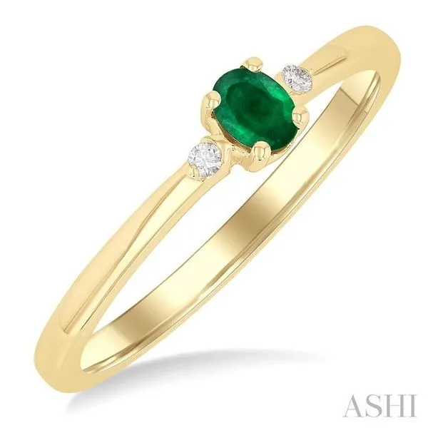 4x3 MM Oval Shape Emerald and 1/50 Ctw Petite Round Cut Diamond Fashion Ring in 10K Yellow Gold Hart's Jewelers Grants Pass, OR