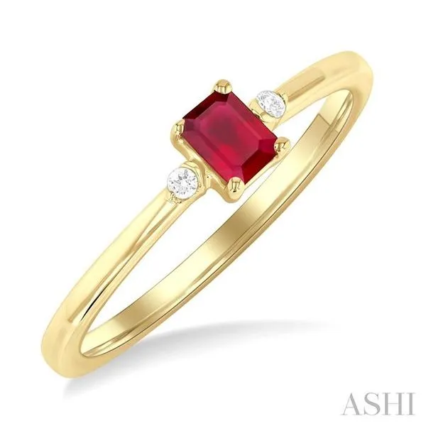 4x3 MM Octagon Shape Ruby and 1/50 Ctw Petite Round Cut Diamond Fashion Ring in 10K Yellow Gold Hart's Jewelers Grants Pass, OR