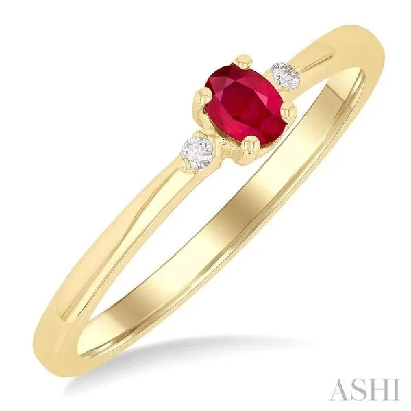 4x3 MM Oval Shape Ruby and 1/50 Ctw Petite Round Cut Diamond Fashion Ring in 10K Yellow Gold Hart's Jewelers Grants Pass, OR