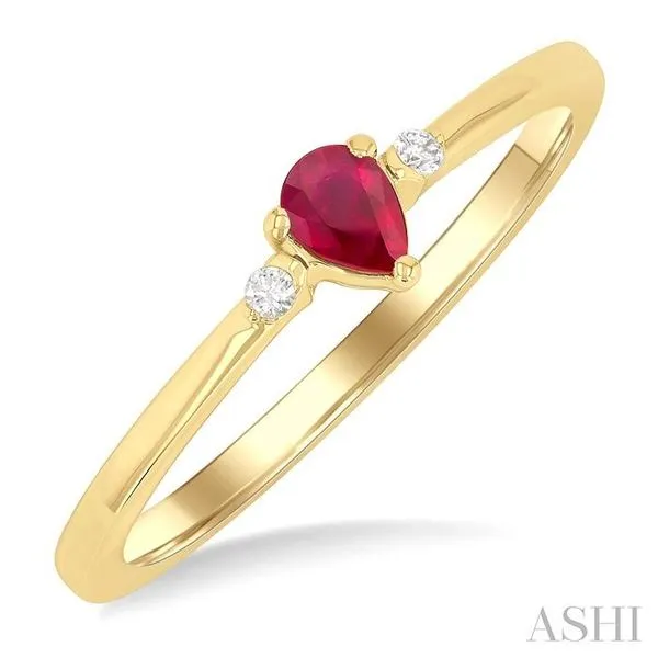 4x3 MM Pear Shape Ruby and 1/50 Ctw Petite Round Cut Diamond Fashion Ring in 10K Yellow Gold Hart's Jewelers Grants Pass, OR