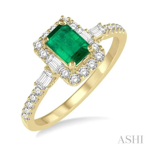 6x4 MM Octagon Cut Emerald and 1/2 Ctw Round Cut Diamond Precious Ring in 14K Yellow Gold Hart's Jewelers Grants Pass, OR