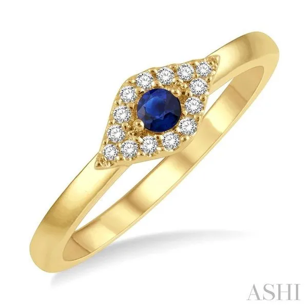 2.60 MM Round Shape Sapphire and 1/10 Ctw Evil Eye Petite Round Cut Diamond Precious Ring in 14K Yellow Gold Hart's Jewelers Grants Pass, OR