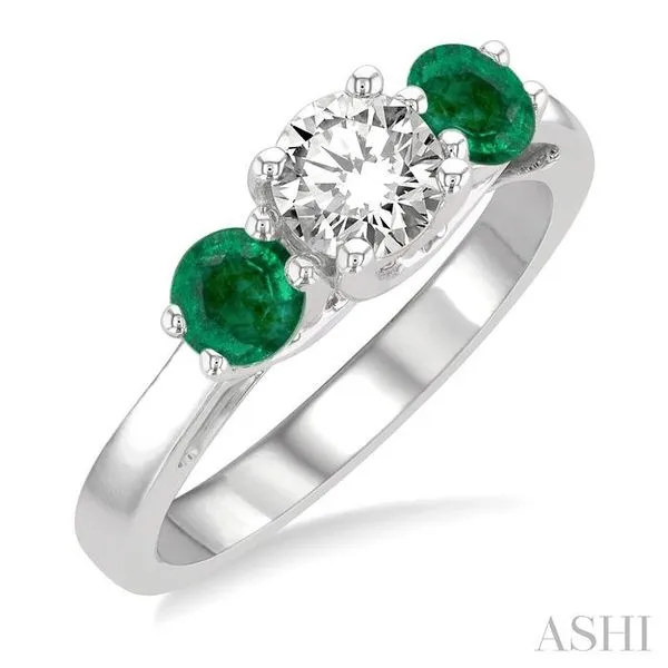 4.30 MM Round Shape Emerald and 5/8 Ctw Past, Present and Future Round Cut Diamond Precious Ring in 14K White Gold Hart's Jewelers Grants Pass, OR