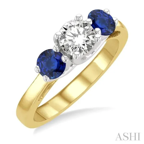 4.30 MM Round Shape Sapphire and 5/8 Ctw Past, Present and Future Round Cut Diamond Precious Ring in 14K Yellow and White Gold Hart's Jewelers Grants Pass, OR