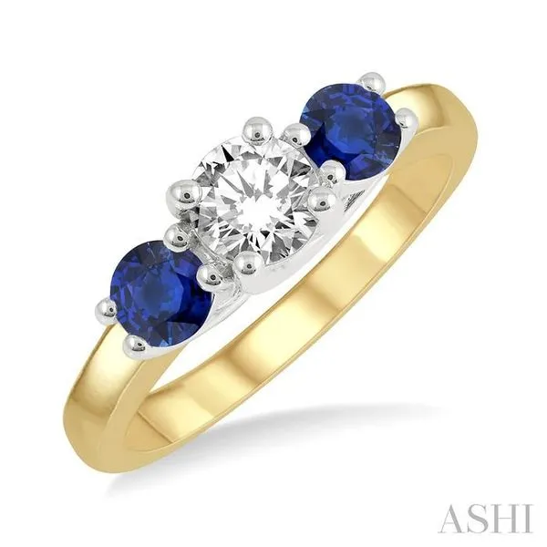 3.90 MM Round Shape Sapphire and 1/2 Ctw Past, Present and Future Round Cut Diamond Precious Ring in 14K Yellow and White Gold Hart's Jewelers Grants Pass, OR