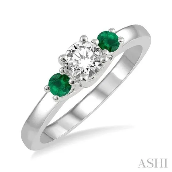 2.70 MM Round Shape Emerald and 1/3 Ctw Past, Present and Future Round Cut Diamond Precious Ring in 14K White Gold Hart's Jewelers Grants Pass, OR