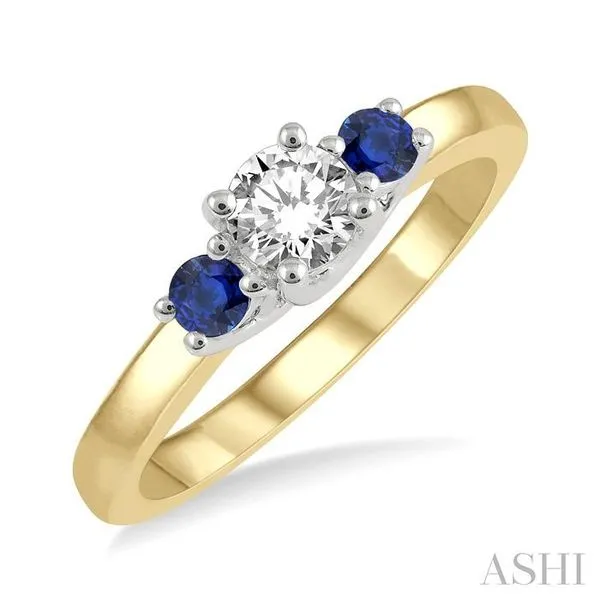 2.70 MM Round Shape Sapphire and 1/3 Ctw Past, Present and Future Round Cut Diamond Precious Ring in 14K Yellow and White Gold Hart's Jewelers Grants Pass, OR
