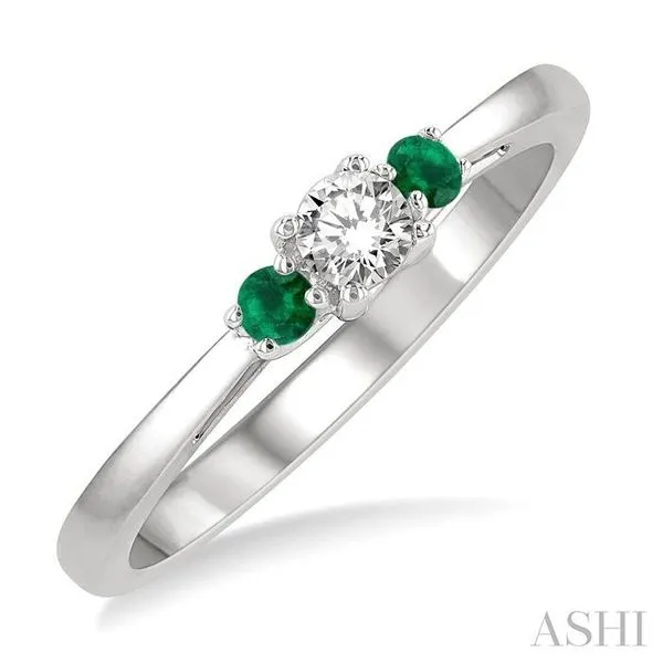 2.15 MM Round Shape Emerald and 1/6 Ctw Past, Present and Future Round Cut Diamond Precious Ring in 14K White Gold Hart's Jewelers Grants Pass, OR
