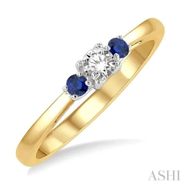 2.15 MM Round Shape Sapphire and 1/6 Ctw Past, Present and Future Round Cut Diamond Precious Ring in 14K Yellow and White Gold Hart's Jewelers Grants Pass, OR