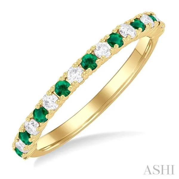 1.80 MM Round Shape Emerald and 1/4 Ctw Round Cut Diamond Precious Stack Band in 10K Yellow Gold Hart's Jewelers Grants Pass, OR