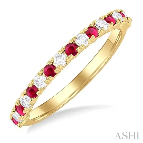 1.80 MM Round Shape Ruby and 1/4 Ctw Round Cut Diamond Precious Stack Band in 10K Yellow Gold Hart's Jewelers Grants Pass, OR