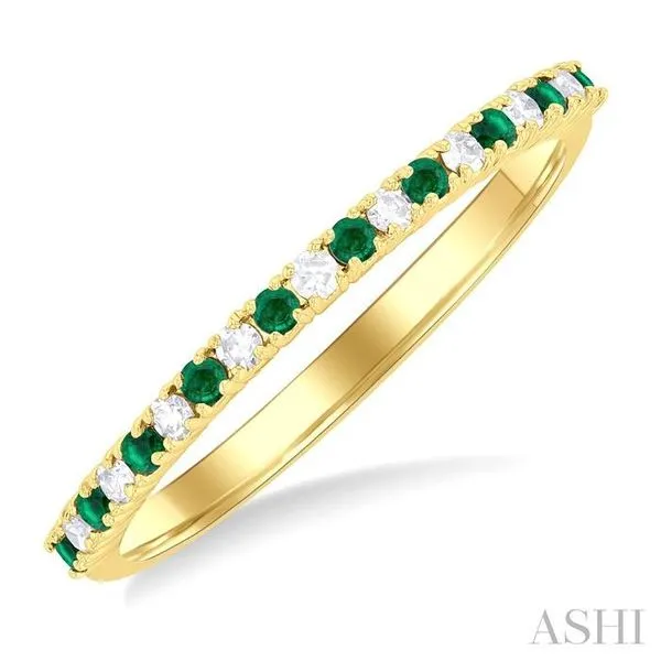 1.35 MM Round Shape Emerald and 1/10 Ctw Petite Round Cut Diamond Precious Stack Band in 10K Yellow Gold Hart's Jewelers Grants Pass, OR