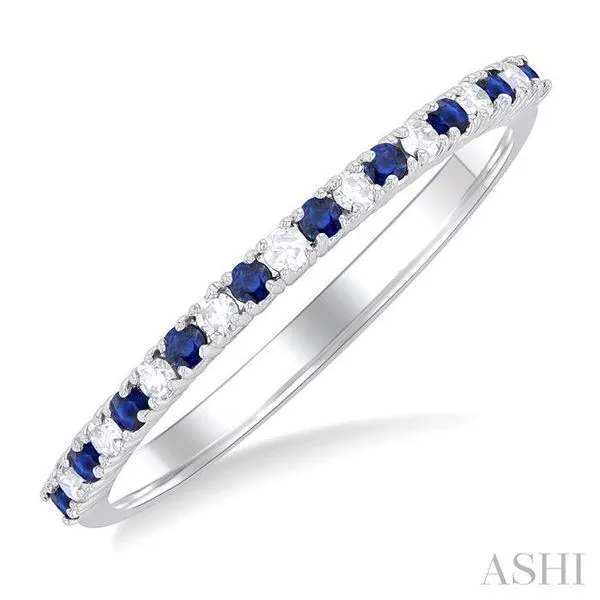 1.35 MM Round Shape Sapphire and 1/10 Ctw Petite Round Cut Diamond Precious Stack Band in 10K White Gold Hart's Jewelers Grants Pass, OR