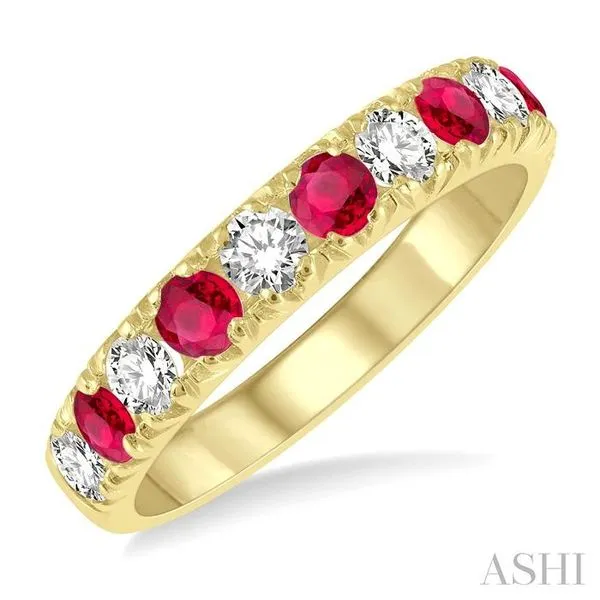 2.9 MM Ruby and 1/2 Ctw Round Cut Diamond Precious Wedding Band in 14K Yellow Gold Hart's Jewelers Grants Pass, OR