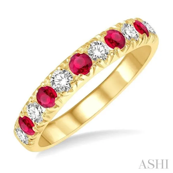 2.6 MM Ruby and 3/8 Ctw Round Cut Diamond Precious Wedding Band in 14K Yellow Gold Hart's Jewelers Grants Pass, OR