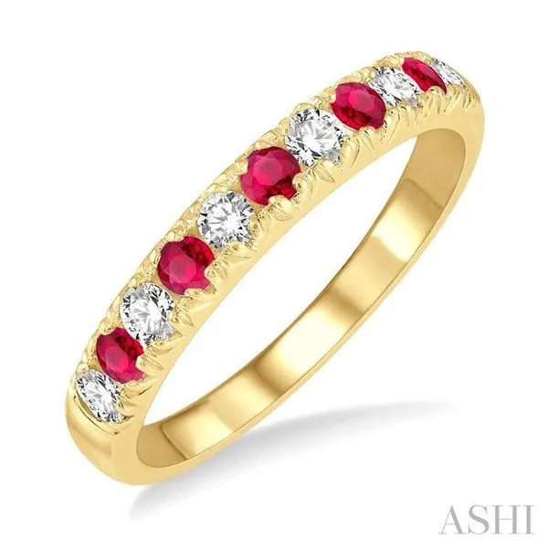 2.3 MM Ruby and 1/4 Ctw Round Cut Diamond Precious Wedding Band in 14K Yellow Gold Hart's Jewelers Grants Pass, OR