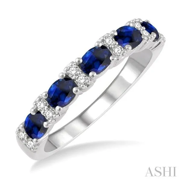 4x3 MM Oval Shape Sapphire and 1/6 Ctw Round Cut Diamond Precious Band in 14K White Gold Hart's Jewelers Grants Pass, OR