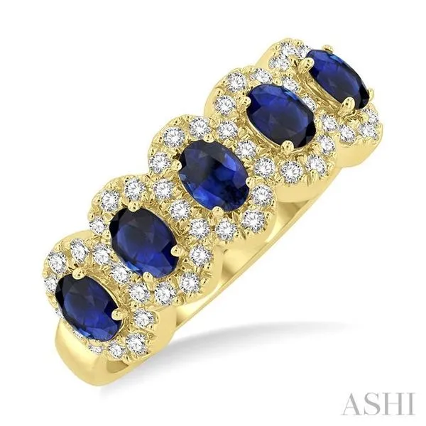 4x3 MM Oval Cut Sapphire and 1/3 Ctw Round Cut Diamond Precious Wedding Band in 14K Yellow Gold Hart's Jewelers Grants Pass, OR