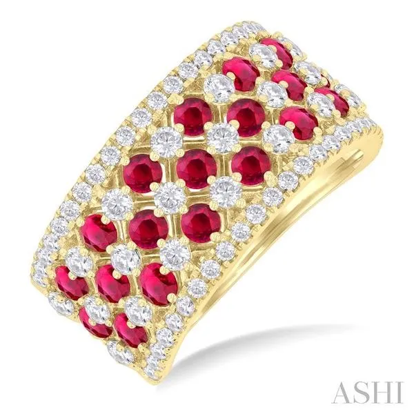 2.4 MM Fretwork Ruby and 1 1/3 Ctw Round Cut Diamond Precious Band in 14K Yellow Gold Hart's Jewelers Grants Pass, OR