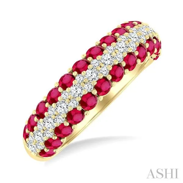 2.4 MM Center Border Round Shape Ruby and 1/2 Ctw Round Cut Diamond Precious Band in 14K Yellow Gold Hart's Jewelers Grants Pass, OR