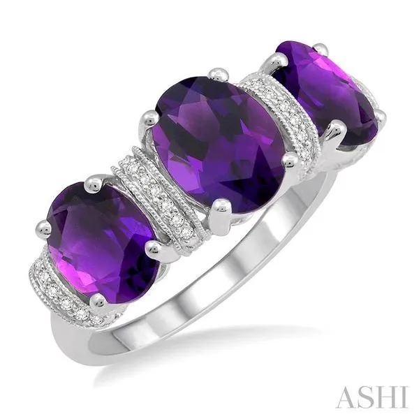1/10 Ctw Round cut Diamond and Tri Mount Oval Cut 8x6mm & 7x5mm Amethyst Semi Precious Ring in 10K White Gold Hart's Jewelers Grants Pass, OR