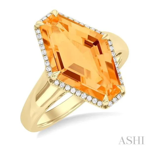 16x10 MM Hexagon Shape Citrine and 1/10 Ctw Round Cut Diamond Halo Semi-Precious Ring in 14K Yellow Gold Hart's Jewelers Grants Pass, OR