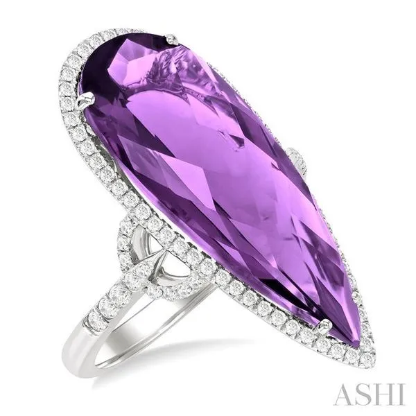 26X10 MM Pear Cut Amethyst and 1/2 Ctw Round Cut Diamond Halo Semi-Precious Ring in 14K White Gold Hart's Jewelers Grants Pass, OR