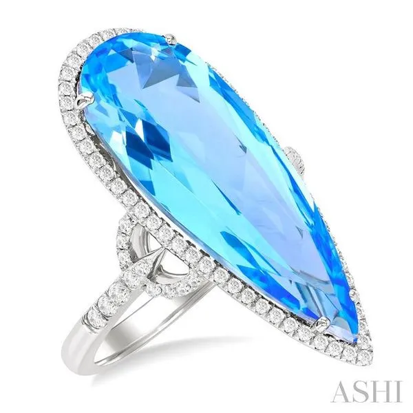 26X10 MM Pear Cut Blue Topaz and 1/2 Ctw Round Cut Diamond Halo Semi-Precious Ring in 14K White Gold Hart's Jewelers Grants Pass, OR