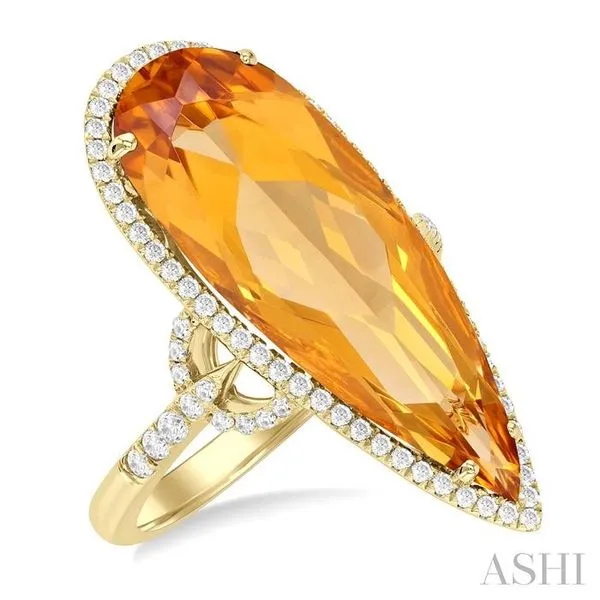26X10 MM Pear Cut Citrine and 1/2 Ctw Round Cut Diamond Halo Semi-Precious Ring in 14K Yellow Gold Hart's Jewelers Grants Pass, OR