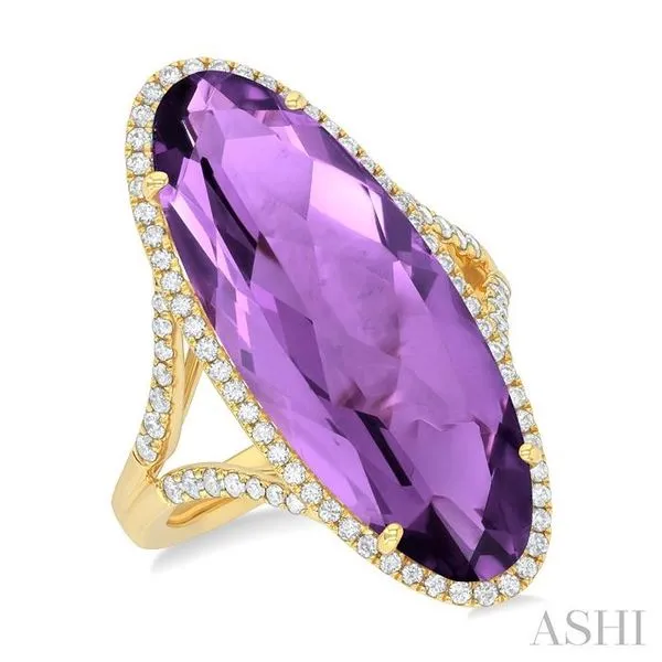 26x10 MM Oval Cut Amethyst and 1/2 Ctw Round Cut Diamond Halo Semi-Precious Ring in 14K Yellow Gold Hart's Jewelers Grants Pass, OR