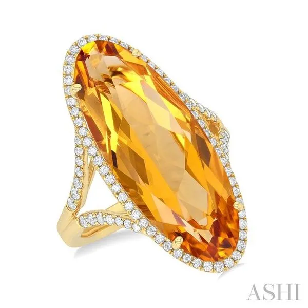 26x10 MM Oval Cut Citrine and 1/2 Ctw Round Cut Diamond Halo Semi-Precious Ring in 14K Yellow Gold Hart's Jewelers Grants Pass, OR