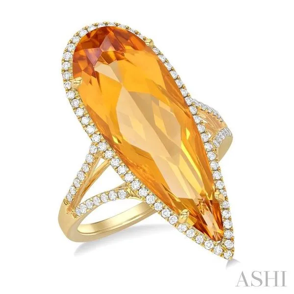 26x9 MM Pear Shape Citrine and 1/3 Ctw Round Cut Diamond Halo Semi-Precious Ring in 14K Yellow Gold Hart's Jewelers Grants Pass, OR