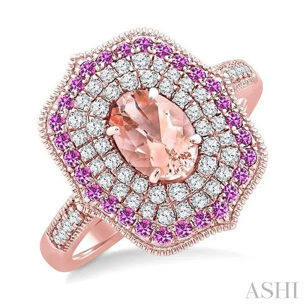 7X5 MM Oval Shape Morganite and 1.25 MM Round Shape Pink Sapphire and 1/3 Ctw Round Cut Diamond Precious & Semi-Precious Fashion Ring in 14K Rose Gold Hart's Jewelers Grants Pass, OR