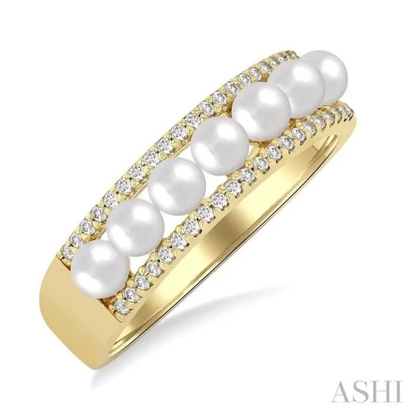 3 MM Cultured Pearl and 1/5 Ctw Round Cut Diamond Fashion Band in 14K Yellow Gold Hart's Jewelers Grants Pass, OR