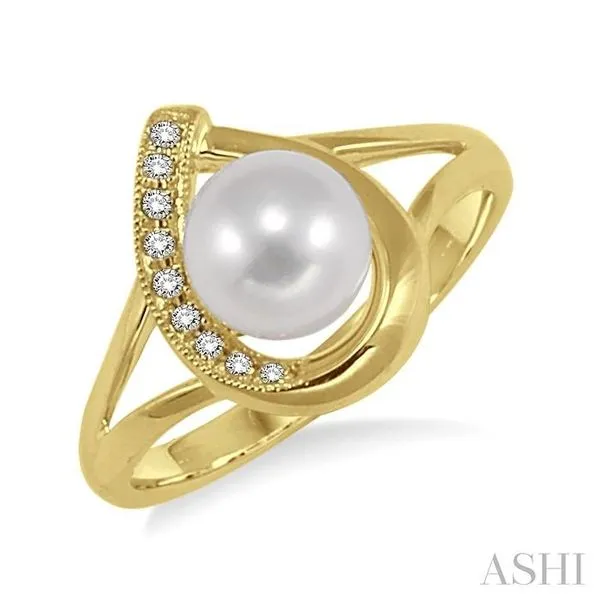 6.5 MM Round Shape Cultured Pearl and 1/20 Ctw Round Cut Diamond Ring in 10K Yellow Gold Hart's Jewelers Grants Pass, OR