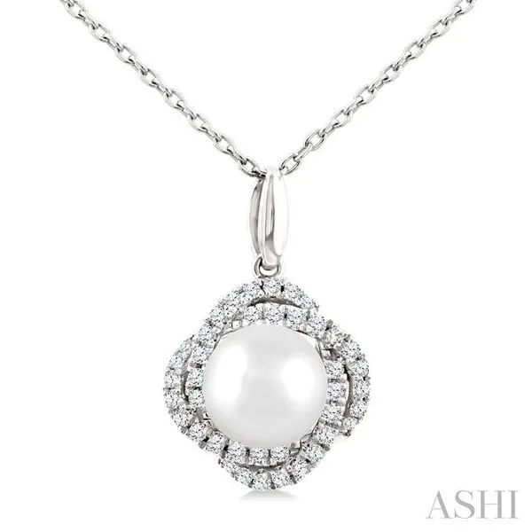 6 MM Cultured Pearl and 1/6 Ctw Single Cut Diamond Petite Fashion Pendant With Chain in 10K White Gold Hart's Jewelers Grants Pass, OR
