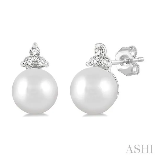 5.5 MM Round Cut Cultured Pearl and 1/20 Ctw Petite Round Cut Diamond Fashion Stud Earring in 10K White Gold Hart's Jewelers Grants Pass, OR