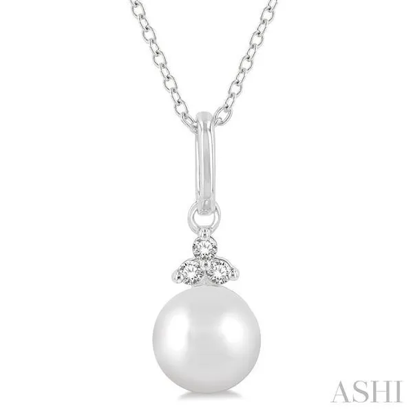 6 MM Round Shape Cultured Pearl and 1/50 Ctw Round Cut Diamond Petite Fashion Pendant With Chain in 10K White Gold Hart's Jewelers Grants Pass, OR