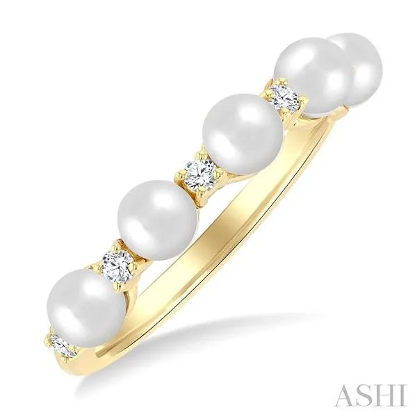 4MM Cultured Pearl and 1/6 Ctw Round Cut Diamond Fashion Ring in 14K Yellow Gold Hart's Jewelers Grants Pass, OR