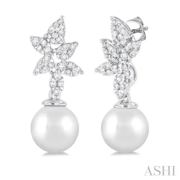 8 MM Cultured Pearl and 3/8 Ctw Round Cut Diamond Lovebright Fashion Earrings in 14K White Gold Hart's Jewelers Grants Pass, OR