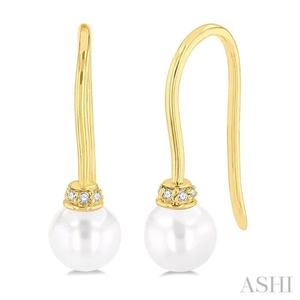 5.5 MM Round Shape Cultured Pearls and 1/20 Ctw Round Cut Diamond Petite Fashion Earring in 10K Yellow Gold Hart's Jewelers Grants Pass, OR