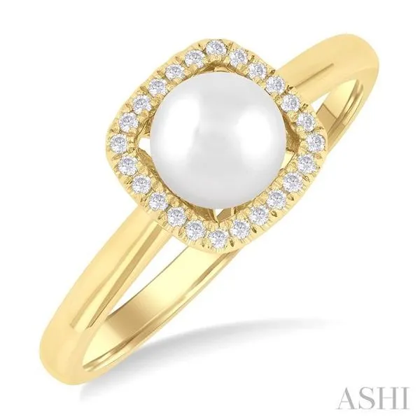 6 MM Cushion-Shaped Cultured Pearl and 1/10 Ctw Petite Round Cut Diamond Halo Ring in 10K Yellow Gold Hart's Jewelers Grants Pass, OR