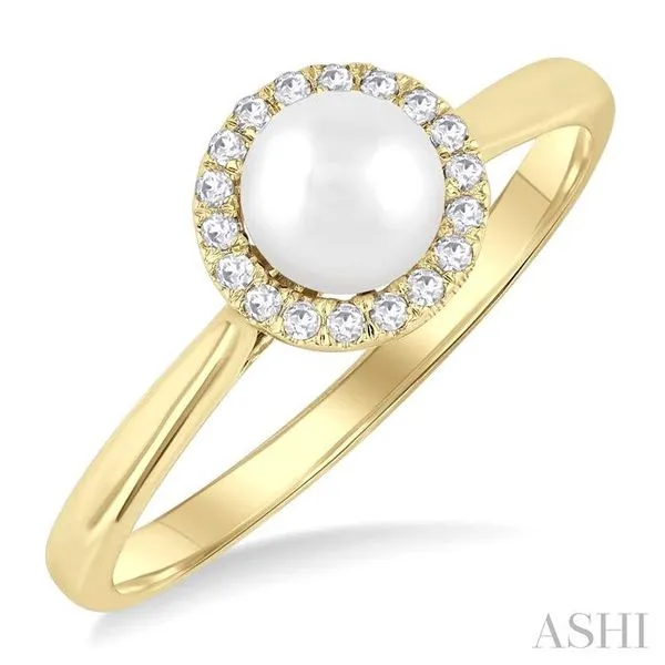 5 MM White Pearl and 1/20 Ctw Round Cut Diamond Halo Ring in 14K Yellow Gold Hart's Jewelers Grants Pass, OR