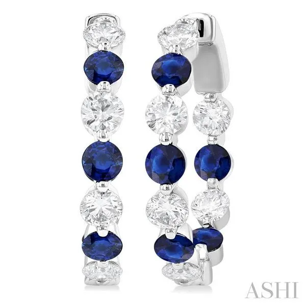 2.85 MM Round Cut Sapphire and 1 Ctw Round Cut Diamond Precious Inside-Out Alternating Hoop Earrings in 14K White Gold Hart's Jewelers Grants Pass, OR