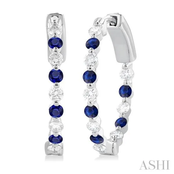 2 MM Round Cut Sapphire and 1/2 Ctw Round Cut Diamond Precious Inside-Out Alternating Hoop Earrings in 14K White Gold Hart's Jewelers Grants Pass, OR